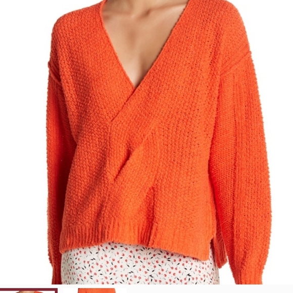 Free People Coco V-neck Cozy Soft Oversized Orange Chunky Knit Sweater - Picture 4 of 10